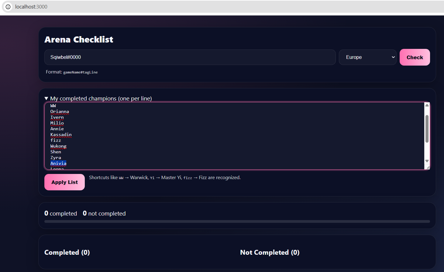Screenshot of my app
